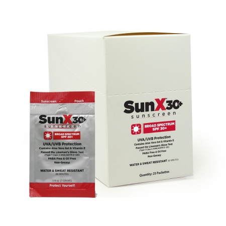 SUNSCREEN, SUN X SPF30+ SNGL DOSE W/DISP BOX (25/BX 8BX/CS)