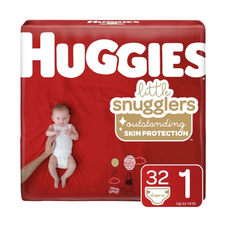 DIAPER, HUGGIES LITTLE SNUGGLERS JUMBO SZ1 (32/PK 4PK/CS)