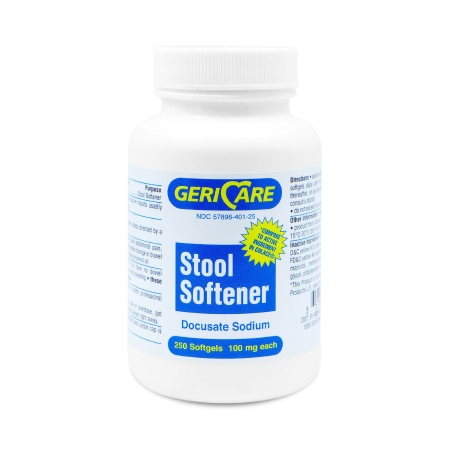 DOCUSATE SODIUM STOOL SOFTENER, SGEL 100MG (250/BT)